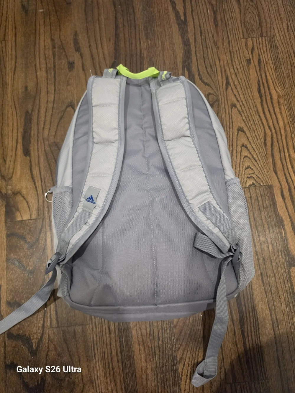 adidas Light Gray and Blue Backpack with Neon Accents